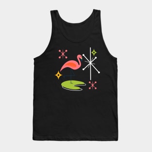 Mid-Century Modern Pink Flamingo with Retro Icons Repeating Pattern Tank Top